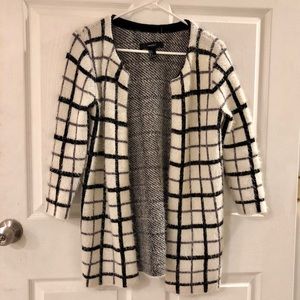 forever 21 white plaid shaggy cardigan
